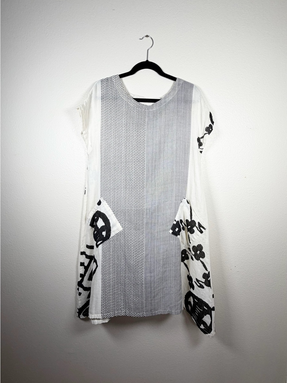 Cupcake International Lagenlook Mixed Pattern Patchwork Pocket A-Line Dress Sz L